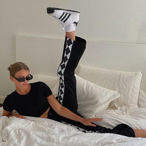 B-TOTO American Retro Black And White Color Matching Diamond Pants High Waist Casual Pants Women Were Thin Tide Ins 2021