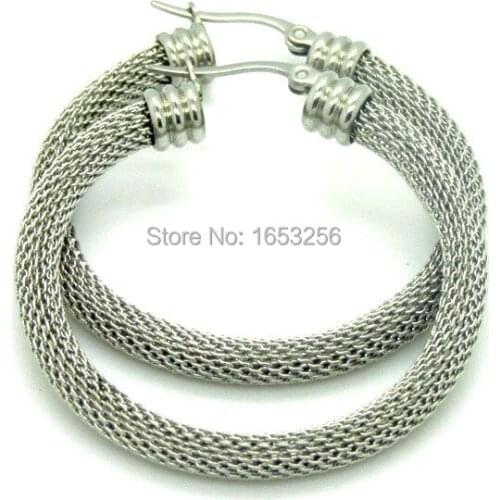 For Choose 30mm / 40mm / 50mm Womens Stainless Steel Round Cable Wire Mesh Hoop Earrings Fashion New XMAS Jewelry