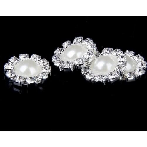 10 Crystal Button Beige Pearl Flatback Wedding Embellishments Hair Bow Craft