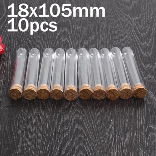 10pcs/lot Transparent Plastic Round Bottom Test Tube With Cork Stoppers Empty Scented tea Tubes like glass 18x105mm