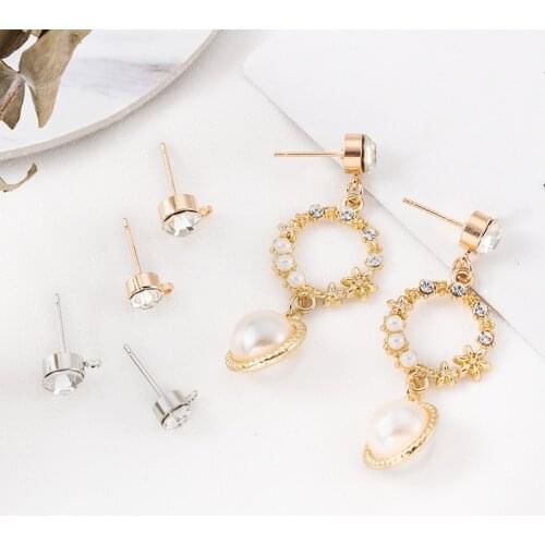 10pcs Rhinestone Stud Earrings Gold DIY Earring Making Accessories Handwork Ear Jewelry Findings for Women Girls Gifts