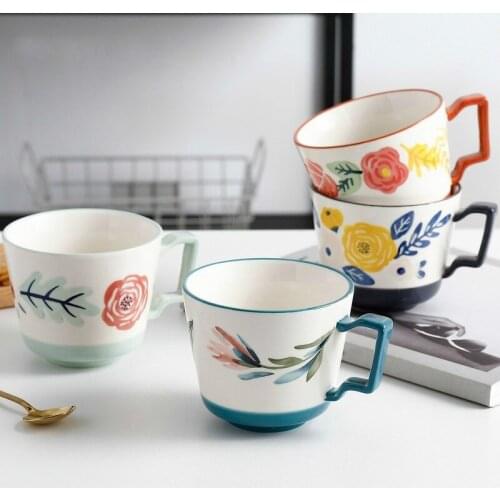 400ml Chinese Style Creative Retro Hand-painted Ceramic Teacup Home Office Porcelain Coffee Mug Breakfast Cup