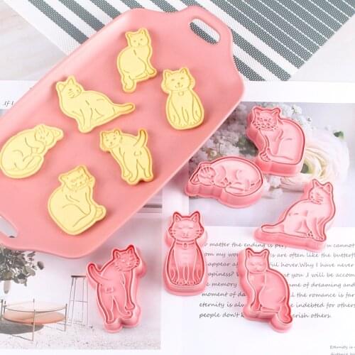 6Pcs/set Cute Kitten Cookie Molds plastic 3D cutie bakery household icing cookies flip sugar pressing cat biscuit mold