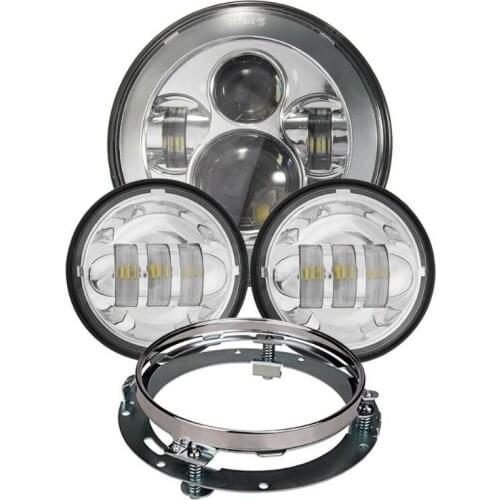 7inch Round Projector LED Headlight with Hi/Lo Beam+2PCS 30W 4.5 inch LED Fog Passing Light+7Inch Trim Ring for Motorcycle