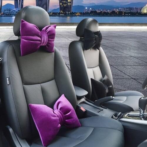 Car Interior Accessories Short Plush Car Headrest Neck Pillow White Auto Waist Support Seat Lumbar Girls Women Car Accessories