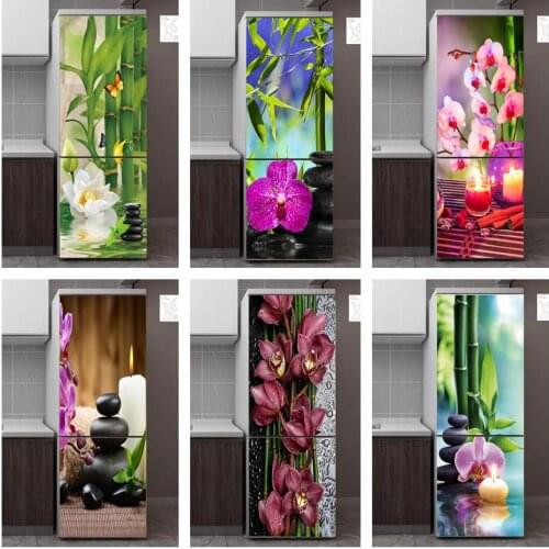Bamboo Butterfly Orchid Wallpaper For Refrigerator Self-adhesive Waterproof Tea Room Decoration Door Sticker Fridge Decal Murals