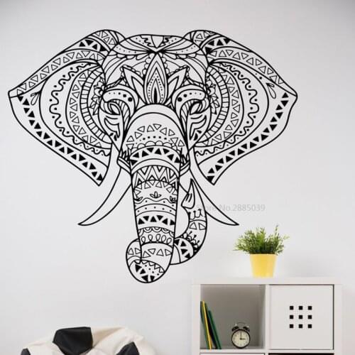 Big Size Boho Elephant Mandala Decal Living Room Indian Yoga Studio Bedroom Home Decor Removable Vinyl Wall Sticker Mural BD615