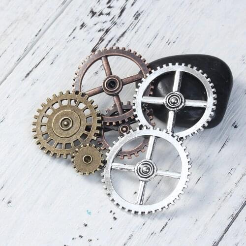 DoreenBeads Zinc Based Alloy Silver Color & Antique Copper Steampunk Pin Brooches Gears Hollow 78mm x 78mm(3 1/8"), 1 Piece