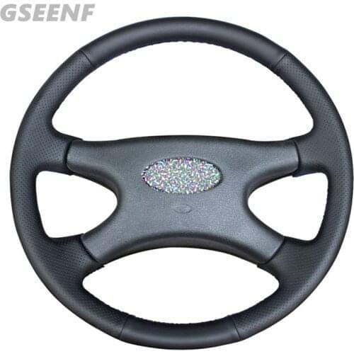 DIY Artificial Leather Steering Wheel Cover Hand-stitched Black Car Steering Wheel Covers For Lada Niva 2006-2017 2107 1997-2012