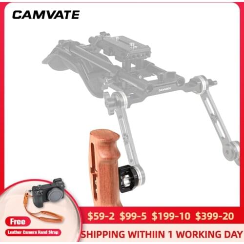 CAMVATE Adjustable Wooden Handgrip With Rosette Mount M6 Thumbscrew Connection For DLSR Camera Cage Kit (Either Side) C2348