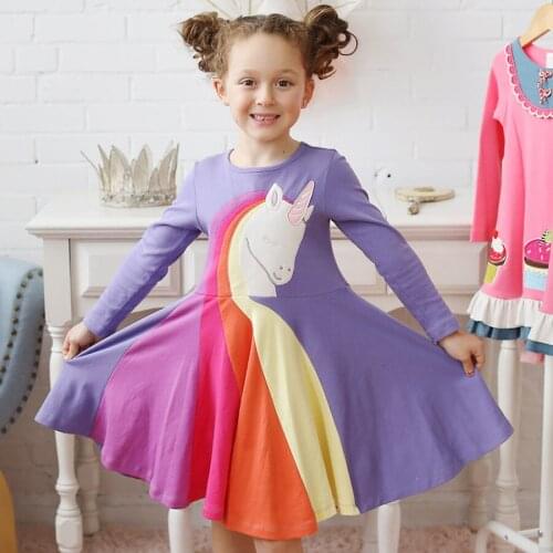 Childrens Skirt For 2-5 Years Autumn And Winter Cotton Long-sleeved Rainbow Embroidered Dress Cartoon Animal Princess Dress