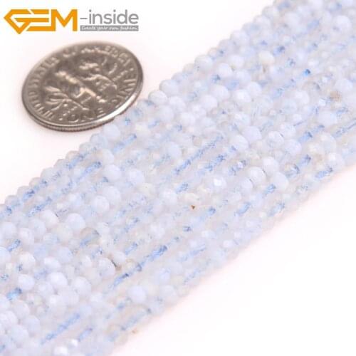 Gem-inside AAA Natural Faceted Tiny Heishi Rondelle Disc Spacer Blue Chalcedony Stone Beads For Jewelry Making Strand 15'' DIY