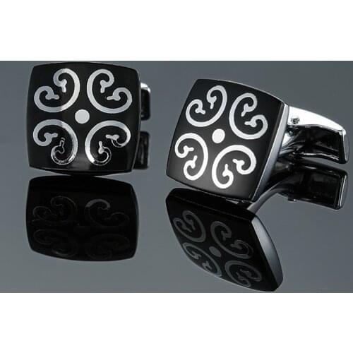 DY High quality brass enamel craft Black square pattern Silvery Cufflinks Mens French shirt Cufflinks free shipping