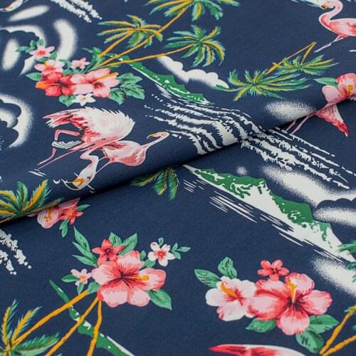 Flamingos On Deep Blue Pure Fabric For Dress Tissus Au MÈTre Telas Algodon Estampadas Sewing Ткань Для Шитья Vestido Tela Tecido