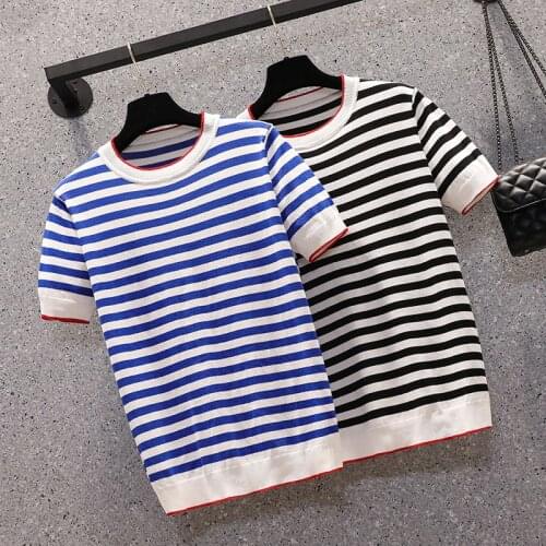 Large size T-shirt summer ice silk knit female jersey mujer loose casual short sleeve o neck Oversized women sweater pullover