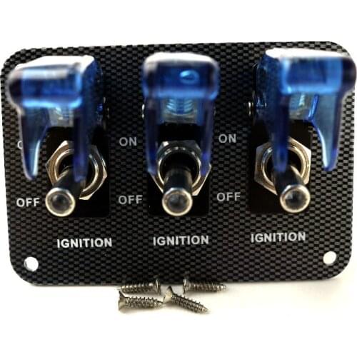 12V Blue LED Safety Cover Aircraft Toggle Switch Carbon Fiber Surface Panel
