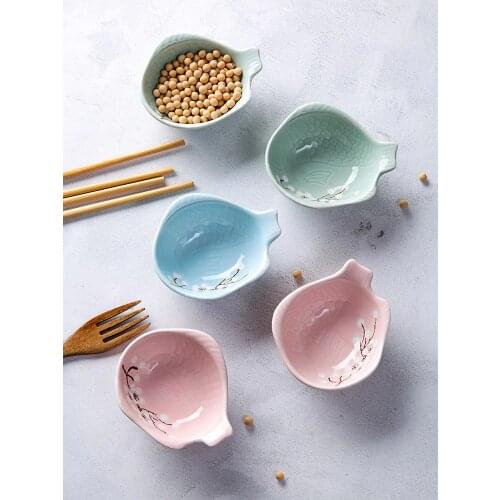 1pc Fish Shaped Ceramic Plate Sauce Dish Household Tableware Sauce Seasoning Dish Snack Dish