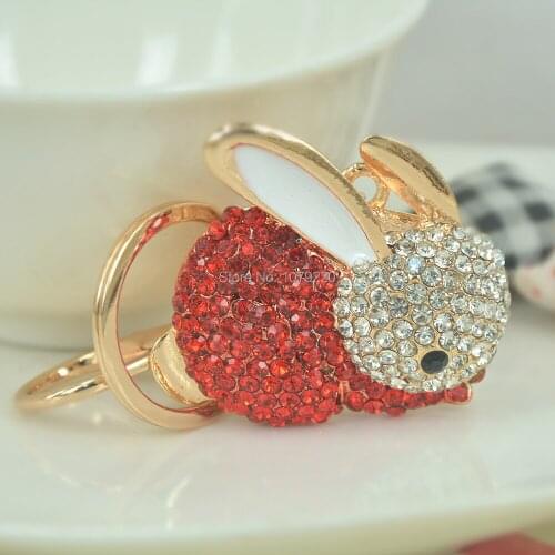 Red Rabbit Keyring Crystal Rhinestone Pendant Keychain Animal Key Ring Chains Charm Jewelry For Women Purse Bag Key Buckle Gift