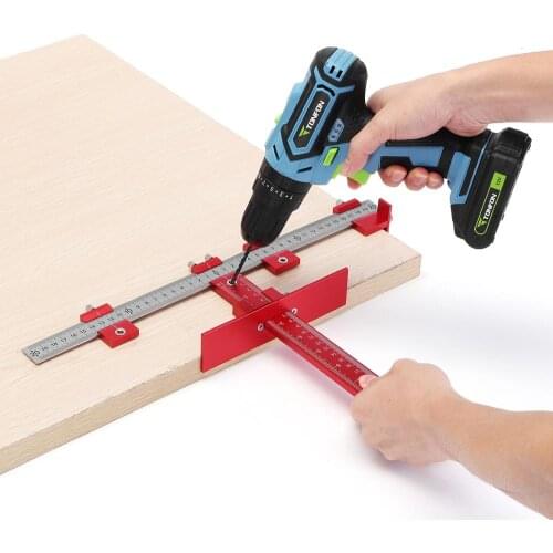 Red Aluminum Alloy Metric/Inch Cabinet Hardware Jig 4mm 5mm Drill Guide Cabinet Handle Template Jig