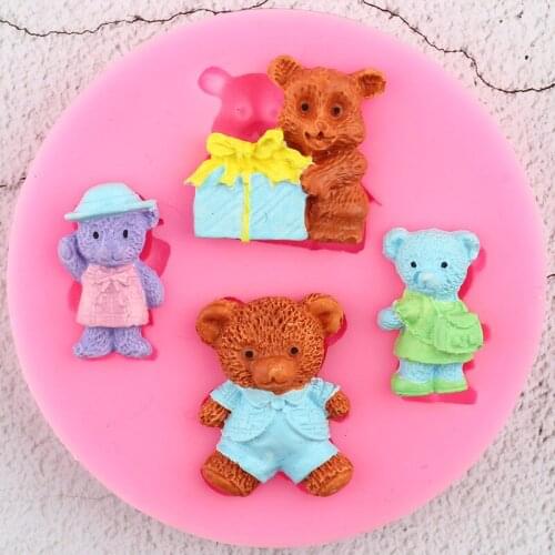 Cute Bear Chocolate Silicone Molds DIY Cupcake Topper Fondant Cake Decorating Tools Candy Ploymer Clay Chocolate Gumpaste Moulds