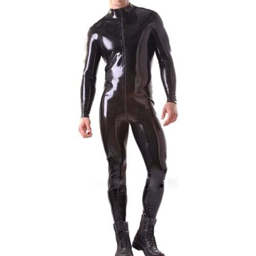 MONNIK latexSexy Long Sleeve Latex Bodysuit Men W/O Socks Party Wear Rubber Jumpsuits 0.4mm