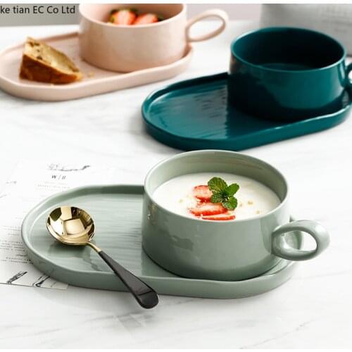 Nordic Breakfast Bowls and Plates Set with Handle Cups and Saucers Salad Cereal Bowls Home Creative Tableware for One Person