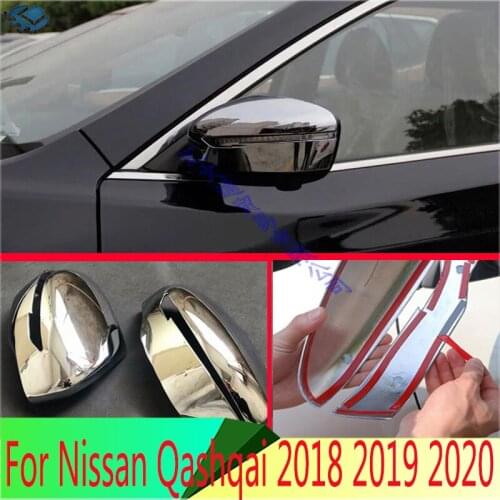 For Nissan Qashqai 2018 2019 ABS Chrome Door Side Mirror Cover Trim Rear View Cap Overlay Molding Garnish