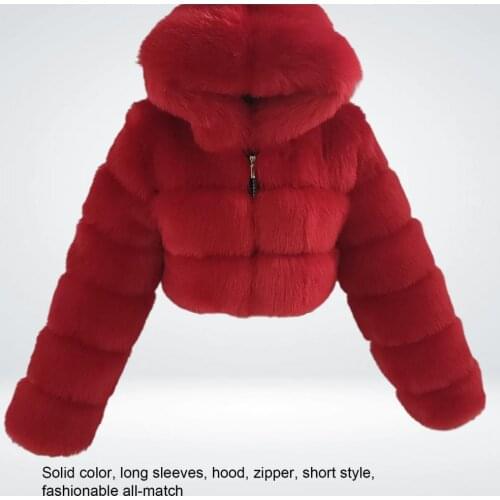 Faux Fur Coat Fashion Autumn Winter High Quality Faux Fox Fur Coat Women Vintage Long Sleeve Cap Slim Short Jackets Furry Coat