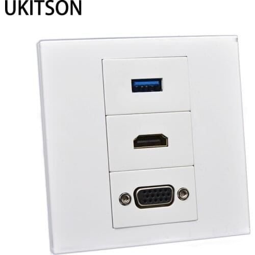 Female To Female USB3.0 HDMI2.0 VGA Wall Faceplate Socket 86x86mm Extension Outlet