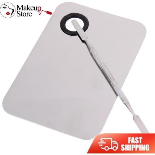 Stainless Steel Nail Art Polish Mixing Plate Makeup Mixer Foundation Eyeshadow Eye Shadow Mixing Palette with Spatula Rod