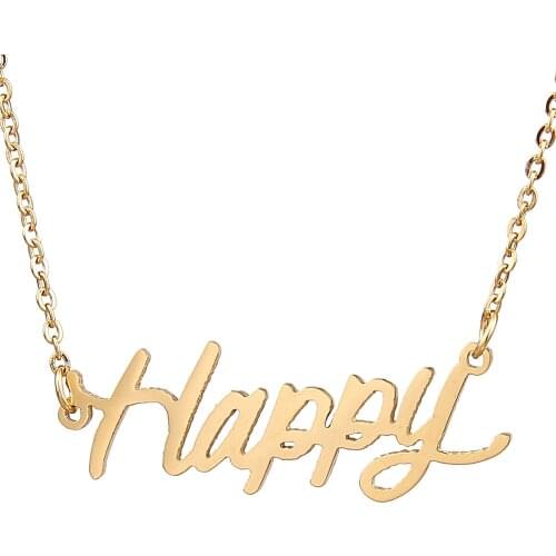 Customized Stainless Steel Gold Color Nameplate Necklaces English Lette Collar Con Nombre Personalized Gifts Jewelry Happy