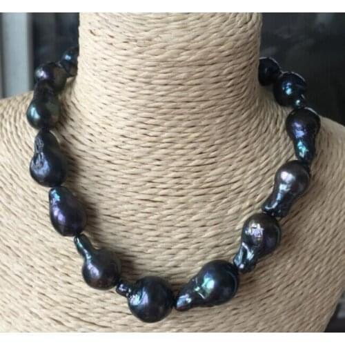 Popular 15-16 mm Tahitian baroque black pearl necklace 18inch