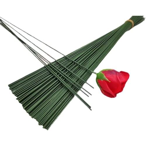 Plant 40cm Artificial Flower Stem Iron Wire Stem Green Pole Diy For Wedding Home Decoration Coated Wrapped (50 Count) 6 Gauge