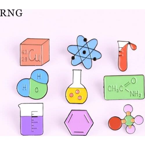 RNG New color chemical cycle element geometric solvent test tube spherical metal pin love chemical collection shirt Brooch