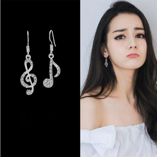 Korean version of simple geometric note earrings personality full of diamond asymmetric note earrings wild temperament earrings
