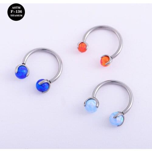 16G ASTM F136 Titanium Circular Barbell Horeshoe With Blue Red White Opal for Nose Septum Helix Daith Conch Ear Lobe Piercings