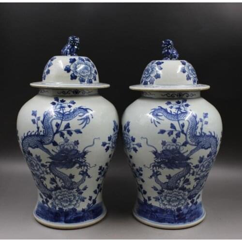 Qing Dynasty Kangxi Years Blue And White Porcelain With Dragon Pattern porcelain Ginger jar art decorate ceramic temple jar