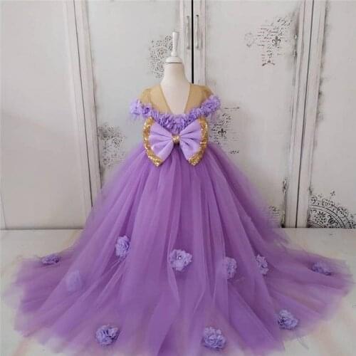 Lilac Infant Toddler Baby Girls Dresses Princess Ball Gown Flowers Little Girl Birthday Dresses Pageant Dresses Gown Bow Back