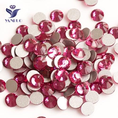 YANRUO 2058NoHF SS3-SS34 Fuchsia Strass Flatback Glass Stone Non Hot Fix Crystal Rhinestone Stick On Nails