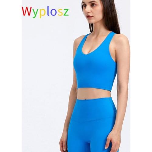 Wyplosz Nude Shockproof Yoga Bra Strip Printing Womens Underwear Vest Sportswear Gym Crop Sports Top Brassiere Nudity Fitness
