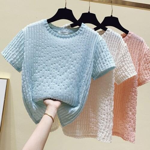 Tee T Shirt Women Summer Top Blue Hollow out Lace Blusa 2021 Korean Style Pink Short Sleeve Shirts Casual Women Clothes Y2K