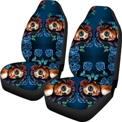 Calavera Girl Floral Prints Fit Most Vehicle Car Seat Covers 2pcs/Set Comfortable Universal Car Front Seat Covers for Women