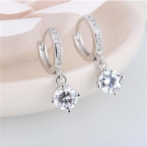 Shiny personality fashion trend wild geometric single row crystal female models silver plated ear rings YE032