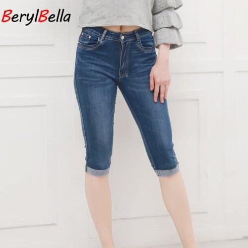 Women Summer Jeans Pants High Waist Cropped Trousers Slim Casual Pantalon Female Denim Capris Plus Size