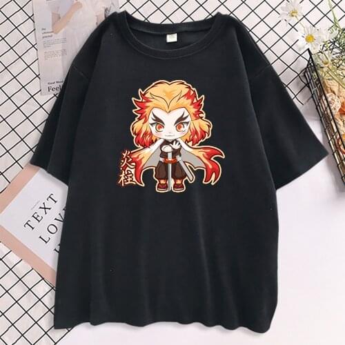 Demon Slayer Women Tshirts Kyojuro Rengoku Hashira Kimetsu No Yaiba Summer Vintage T Shirts Round Neck Tops Short Sleeve Tees