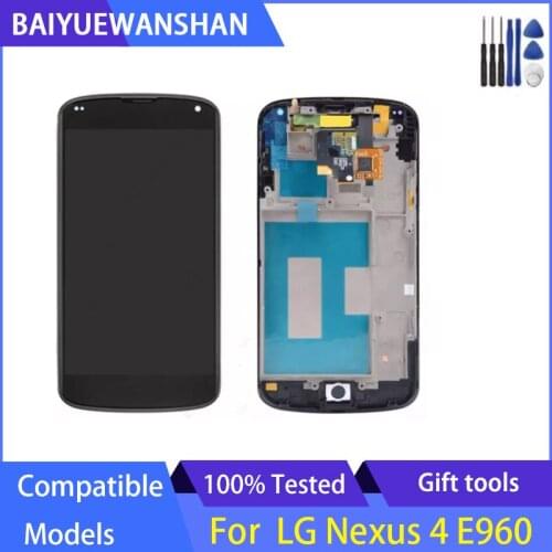 For LG Nexus 4 LCD Display Monitor Panel Touch Screen Digitizer Sensor Glass Assembly + Frame For LG Google Nexus 4 E960 lcd