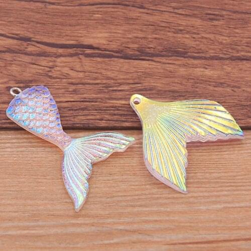 10Pcs 2 Styles Gradient Color Mermaid Resin Earring Charms Diy Findings 3D Phone Keychain Bracelets Pendant For Jewelry Making