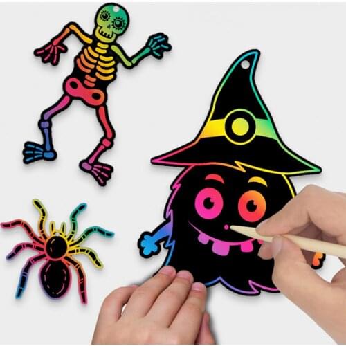 24PCS/Set Scratch Paper Art Magic Rainbow Cartoon Scratch Art Crafts Painting Paper Card Kits Kids DIY Drawing Toys Gift