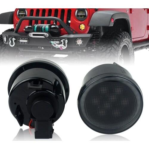 2X Smoked LED Front Turn Signal Parking Lights Angel Eyes With White Halo Ring For 2007-2017 Jeep Wrangler JK