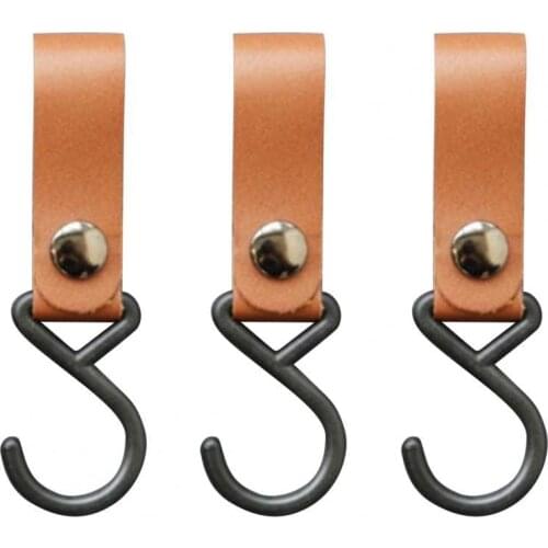 3Pcs Hook Faux Leather Hanging Buckles Practical Tear-resistant Durable Outdoor S-shaped Hanging Strap Hooks for Picnic